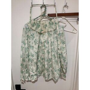 Wilroy Limited Edition Women's Vintage Floral Silk Blouse, White/Green, Size 12